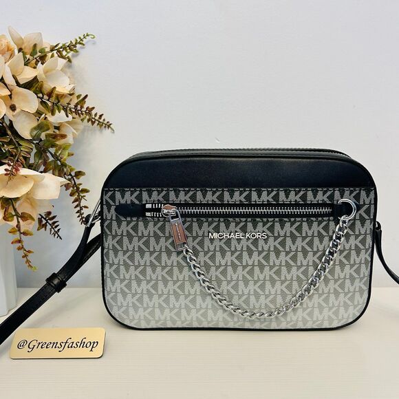 Michael Kors Purse Jet Set Ombré Signature Logo Crossbody Body Black - Picture 1 of 8